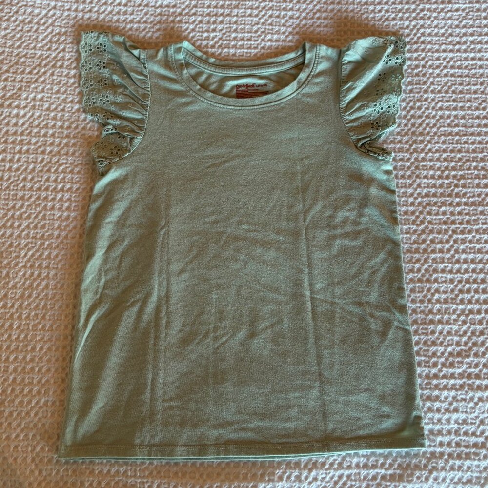 Cat & Jack Girls Sage Eyelet Flutter Sleeve Top L 10/12